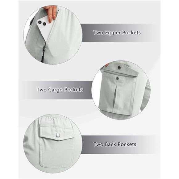 Women's Cargo Capris Blue with 6 Pockets‎ Lightweight Quick Dry Travel Pants - Picture 4 of 5